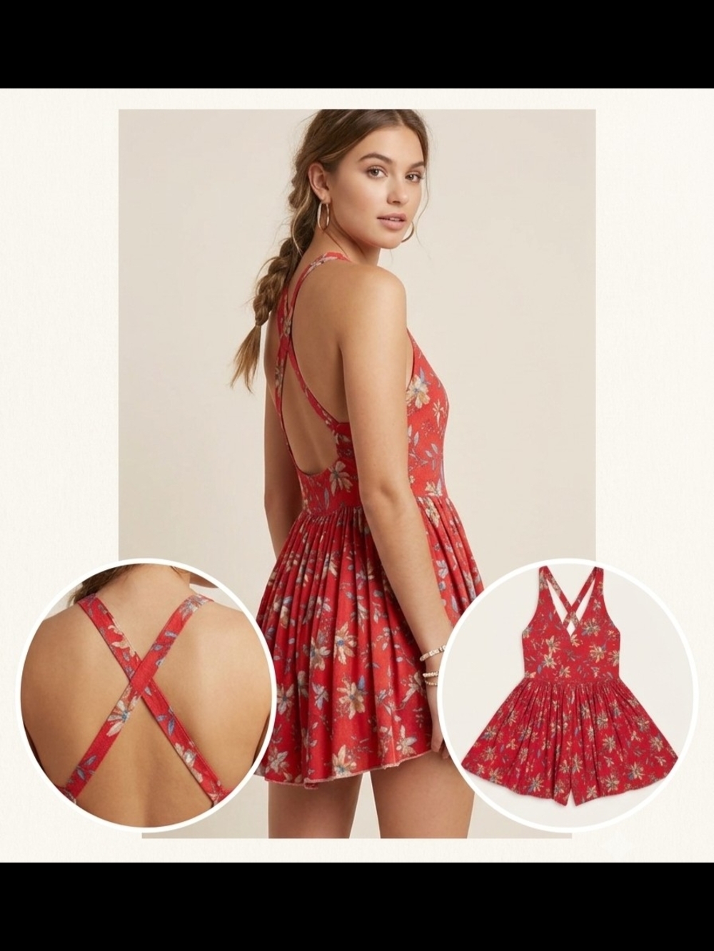Kimchi Blue Red Floral V Neck Sleeveless Romper - Large